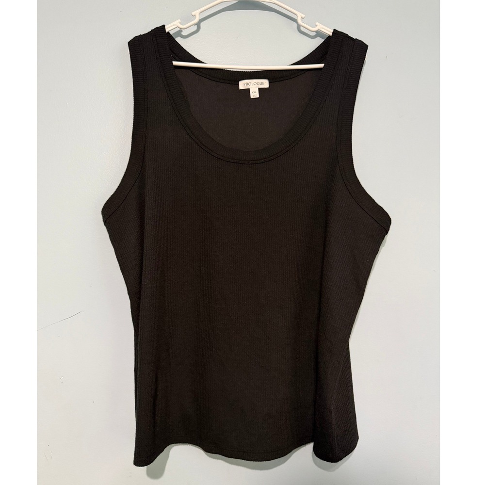 Prologue Women's XXL Black Ribbed Tank Top Scoop Neck Sleeveless Stretch 1575